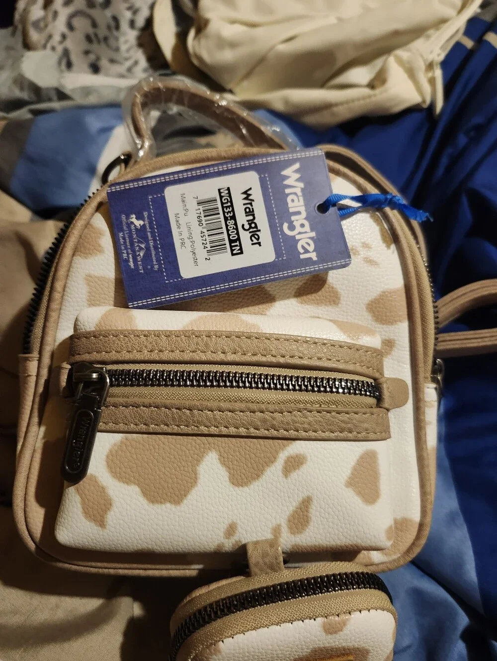 Wrangler Beige and White Cowprint Mini Backpack with Coin Pouch